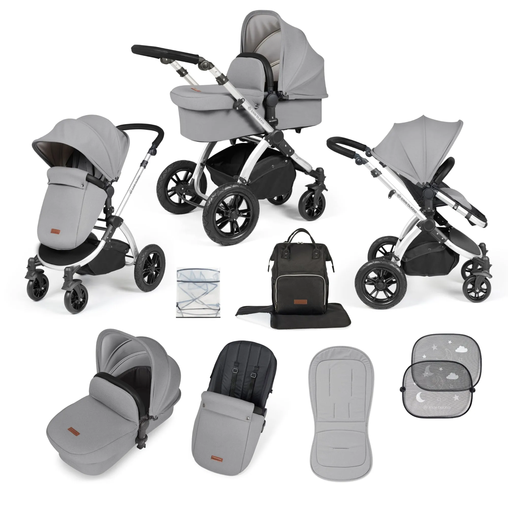 Ickle Bubba Stomp Luxe 2 in 1 Pushchair Pearl Grey on Silver