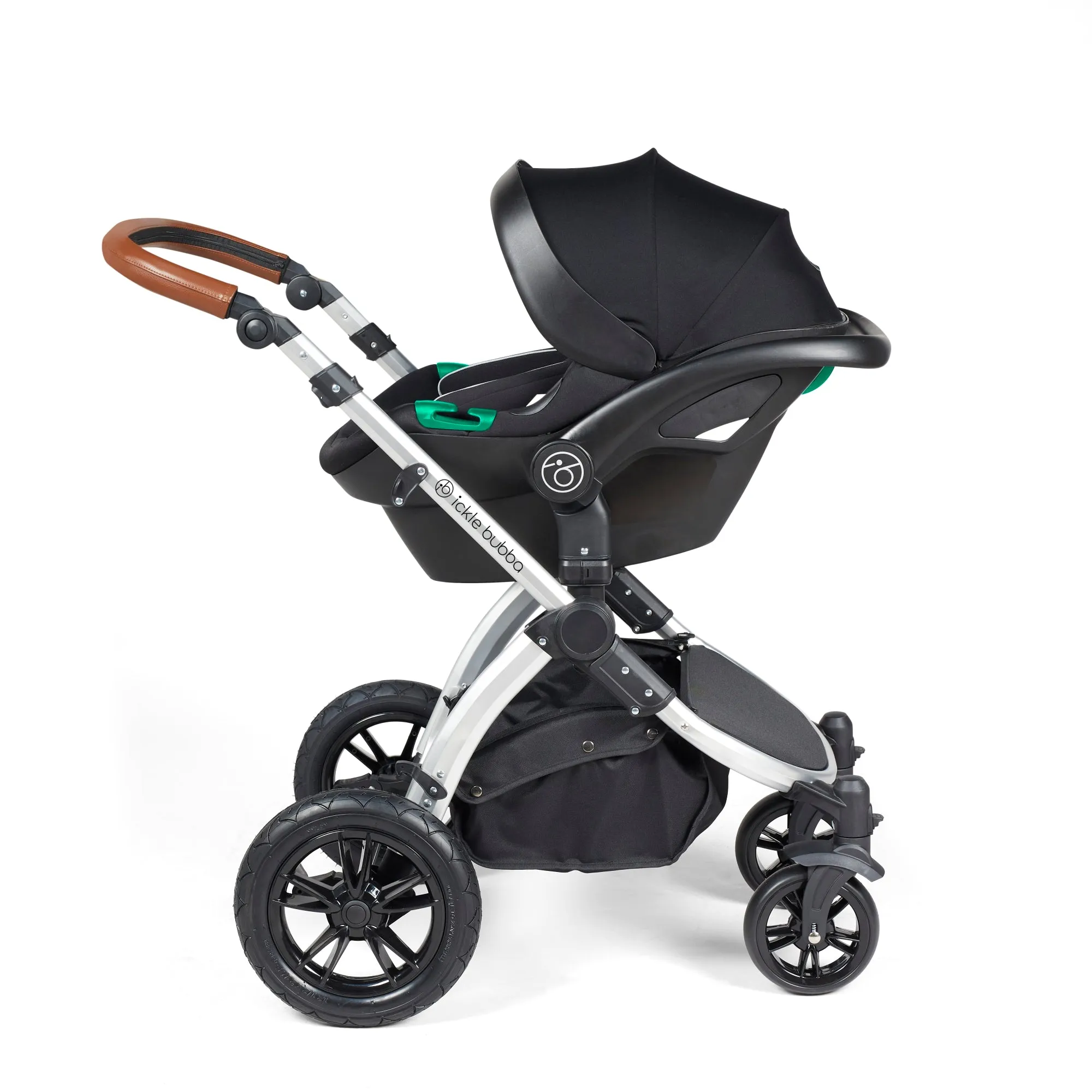 Ickle Bubba Stomp Luxe All-in-One I Size Travel System With Isofix Base (Stratus) Pearl Grey on Silver