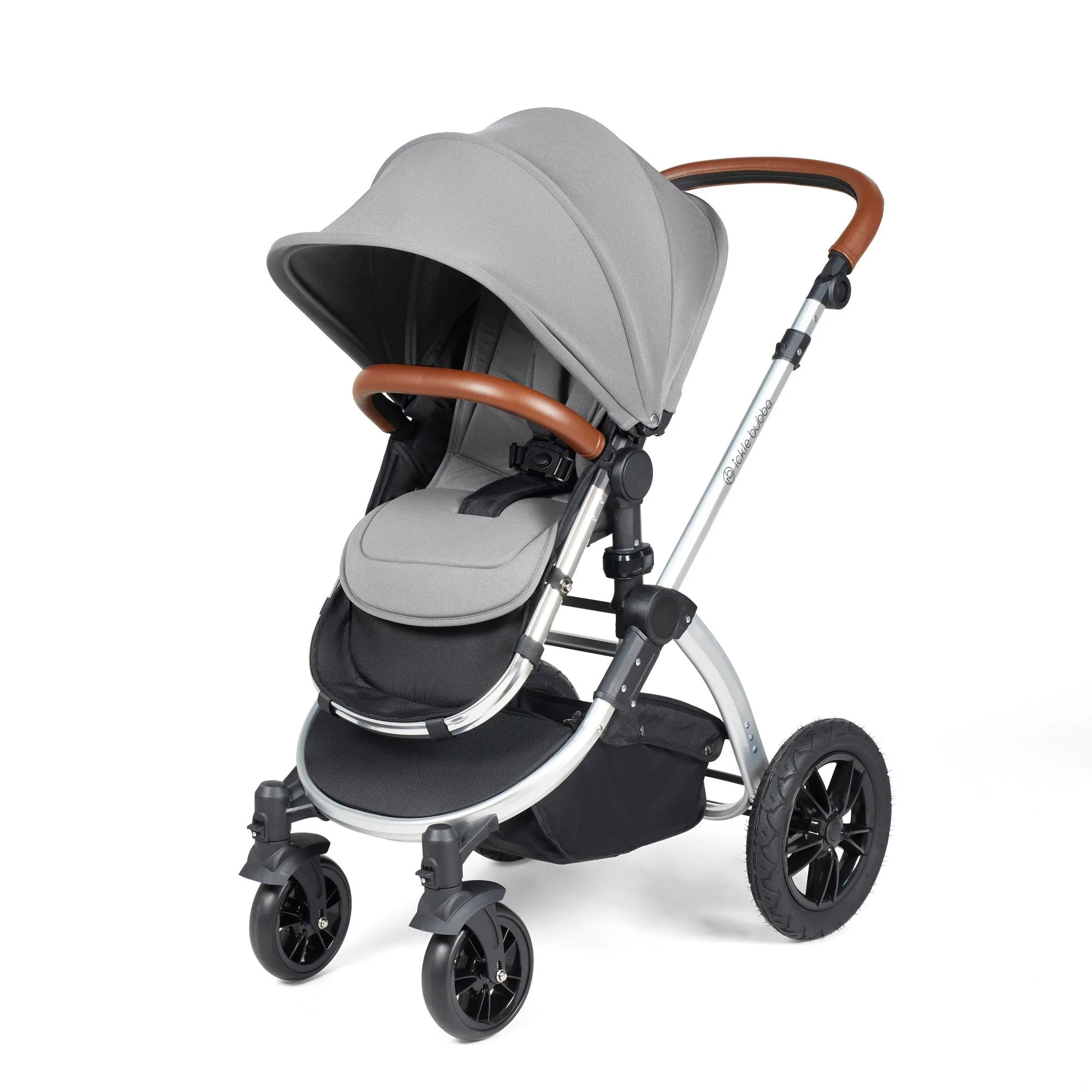 Ickle Bubba Stomp Luxe All-in-One I Size Travel System With Isofix Base (Stratus) Pearl Grey on Silver