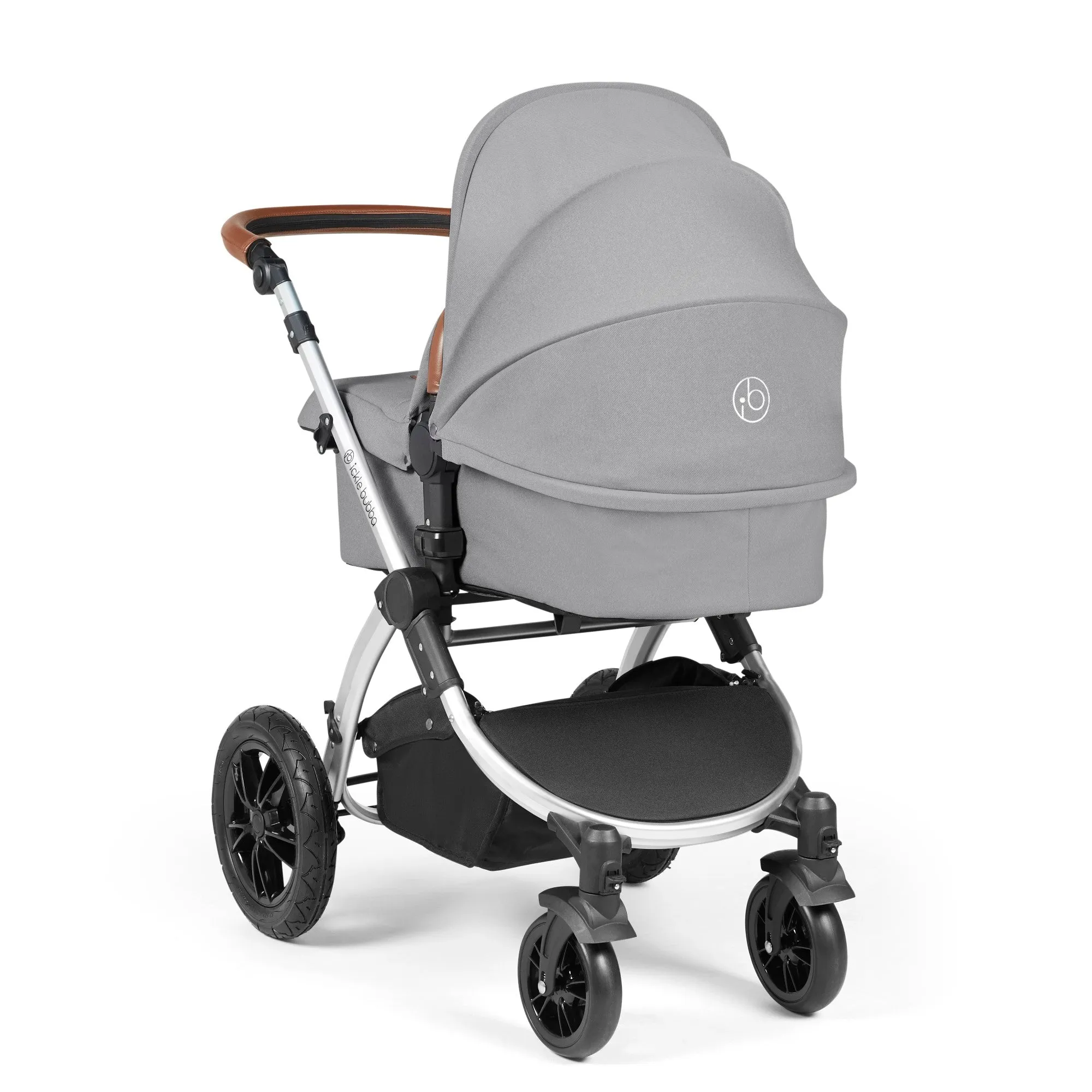 Ickle Bubba Stomp Luxe All-in-One I Size Travel System With Isofix Base (Stratus) Pearl Grey on Silver