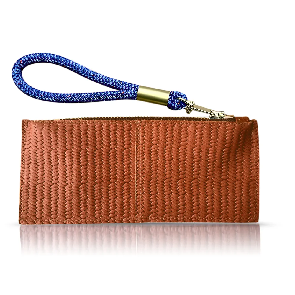 Leather Clutch   Rope Wristlet in Brown Basketweave Leather