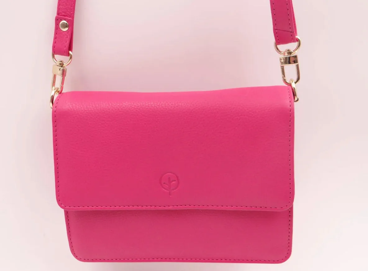 Leather Small Cross Body Bag Fuchsia