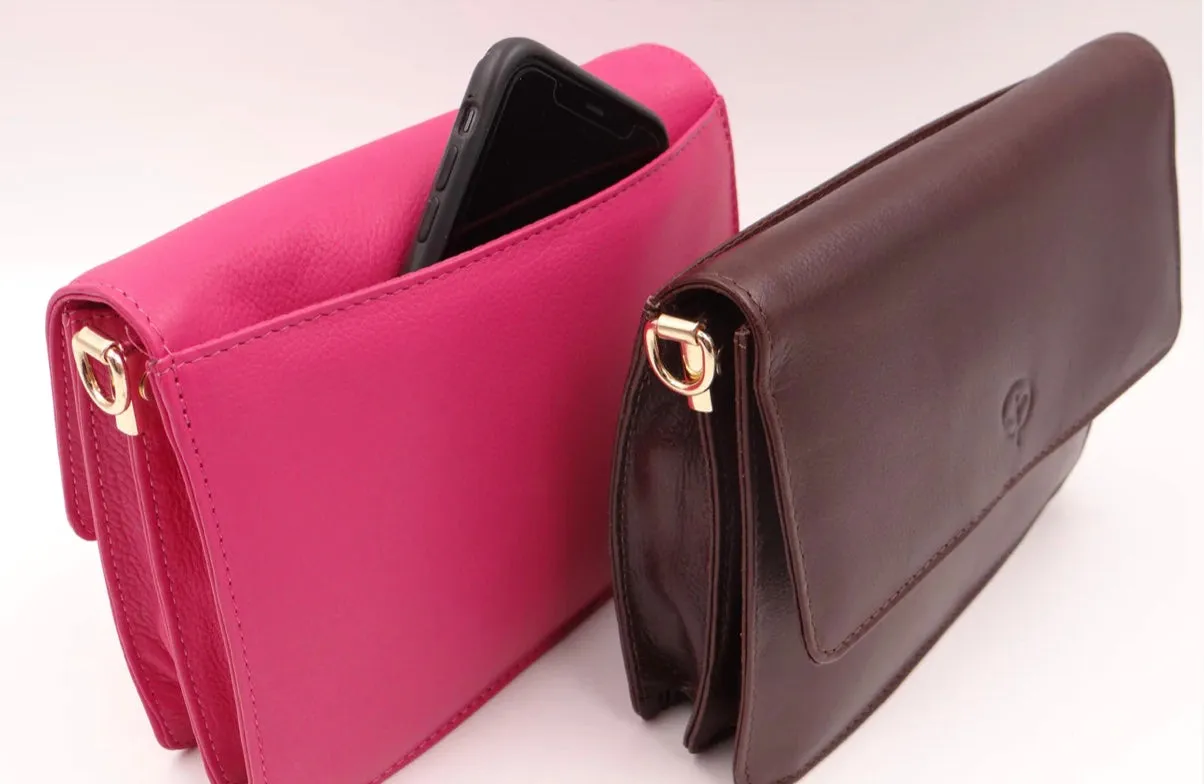 Leather Small Cross Body Bag Fuchsia