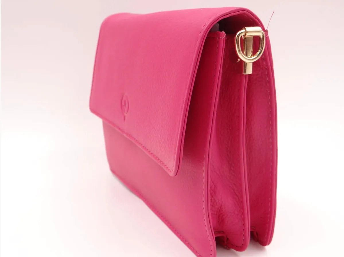 Leather Small Cross Body Bag Fuchsia