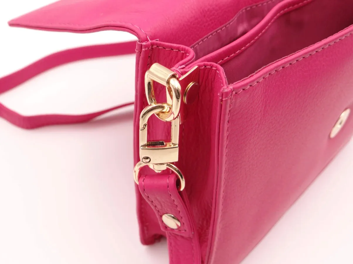 Leather Small Cross Body Bag Fuchsia