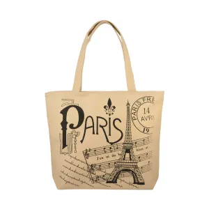 Paris & Music Themed Canvas Tote Bag - Beige