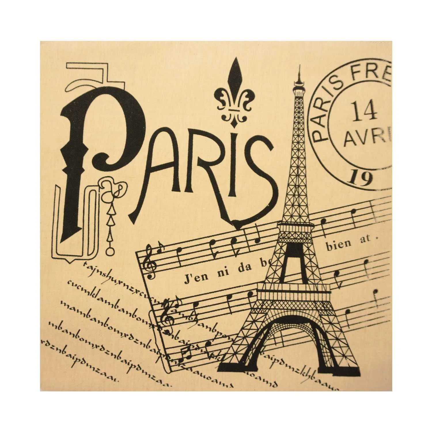 Paris & Music Themed Canvas Tote Bag - Beige