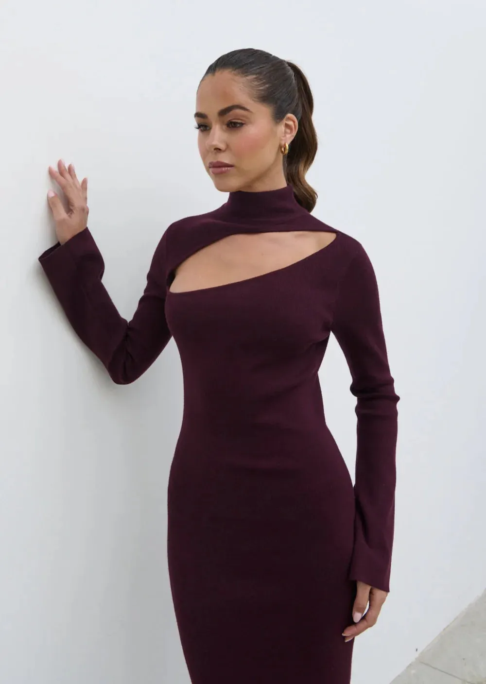 Shani Cut Out Knit Dress - Wine