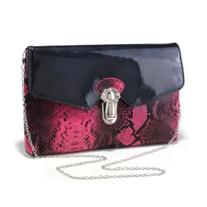 Women's Snakeskin Faux Leather Fashion Clutch with Bonus Chain Strap