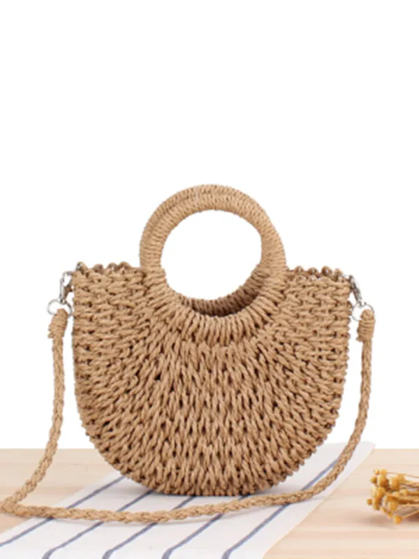 Women's Straw Effect Woven Bag With Shoulder Strap And Handles