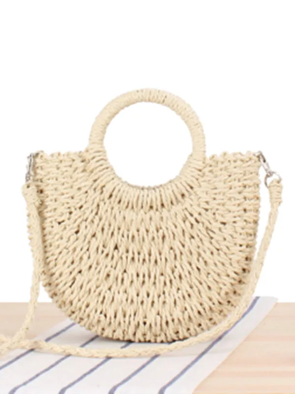 Women's Straw Effect Woven Bag With Shoulder Strap And Handles